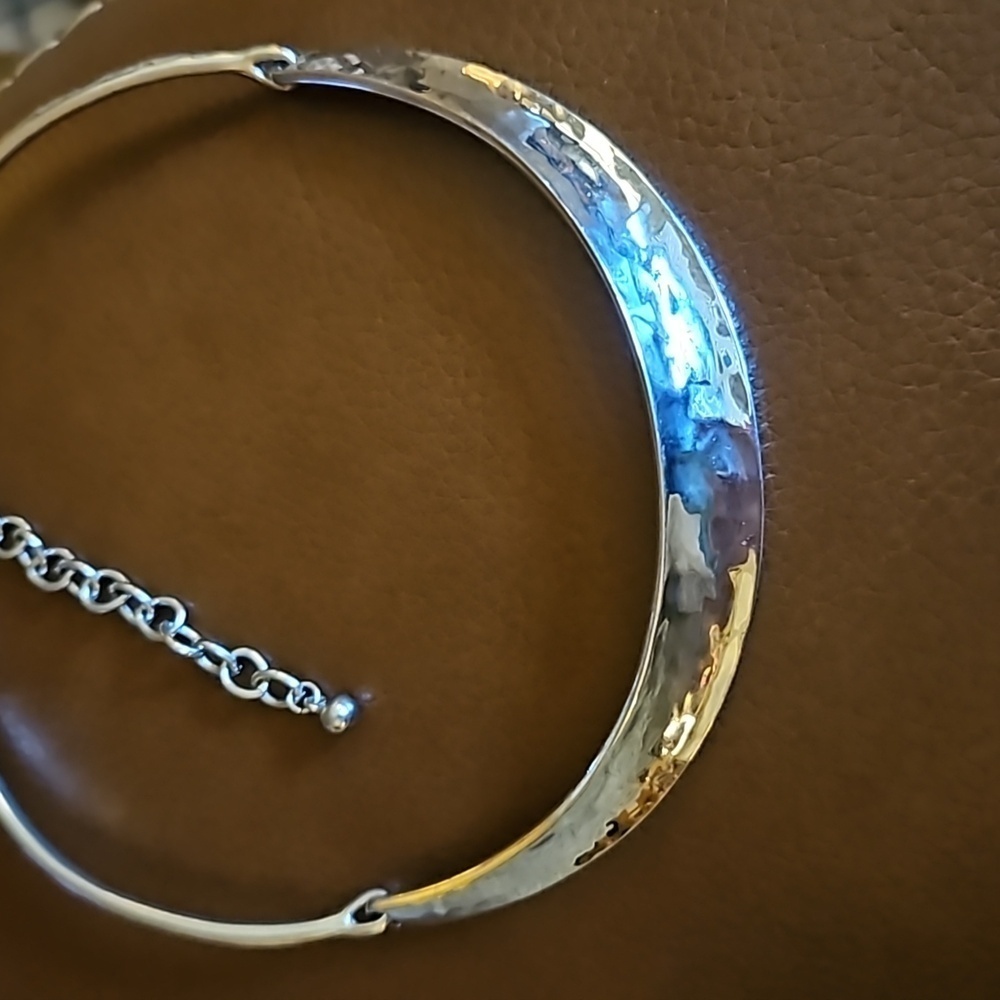 Chico's Silvertone Hammered Concave Hinged Atomic… - image 3